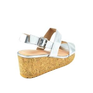 Chase & Chloe Shoes - Women's Silver Slingback Low Wedge Sandal Chase & Chloe Shoes - Women's Silver Slingback Low Wedge Sandal